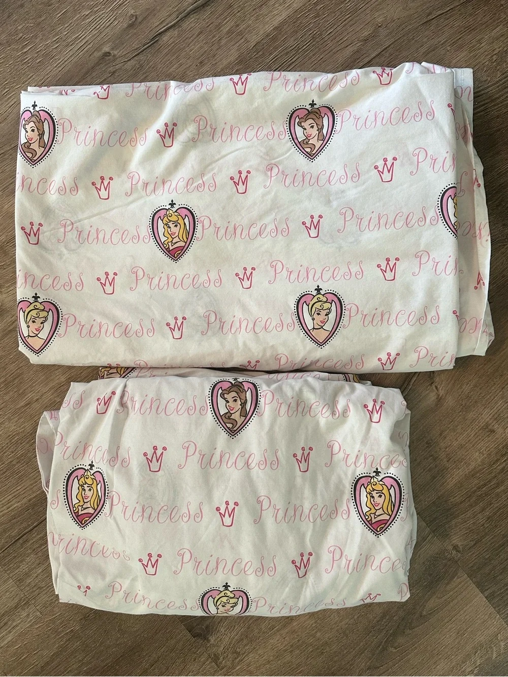 Disney Princess Print Pink White Bedding Set - Fitted & Flat Sheet
